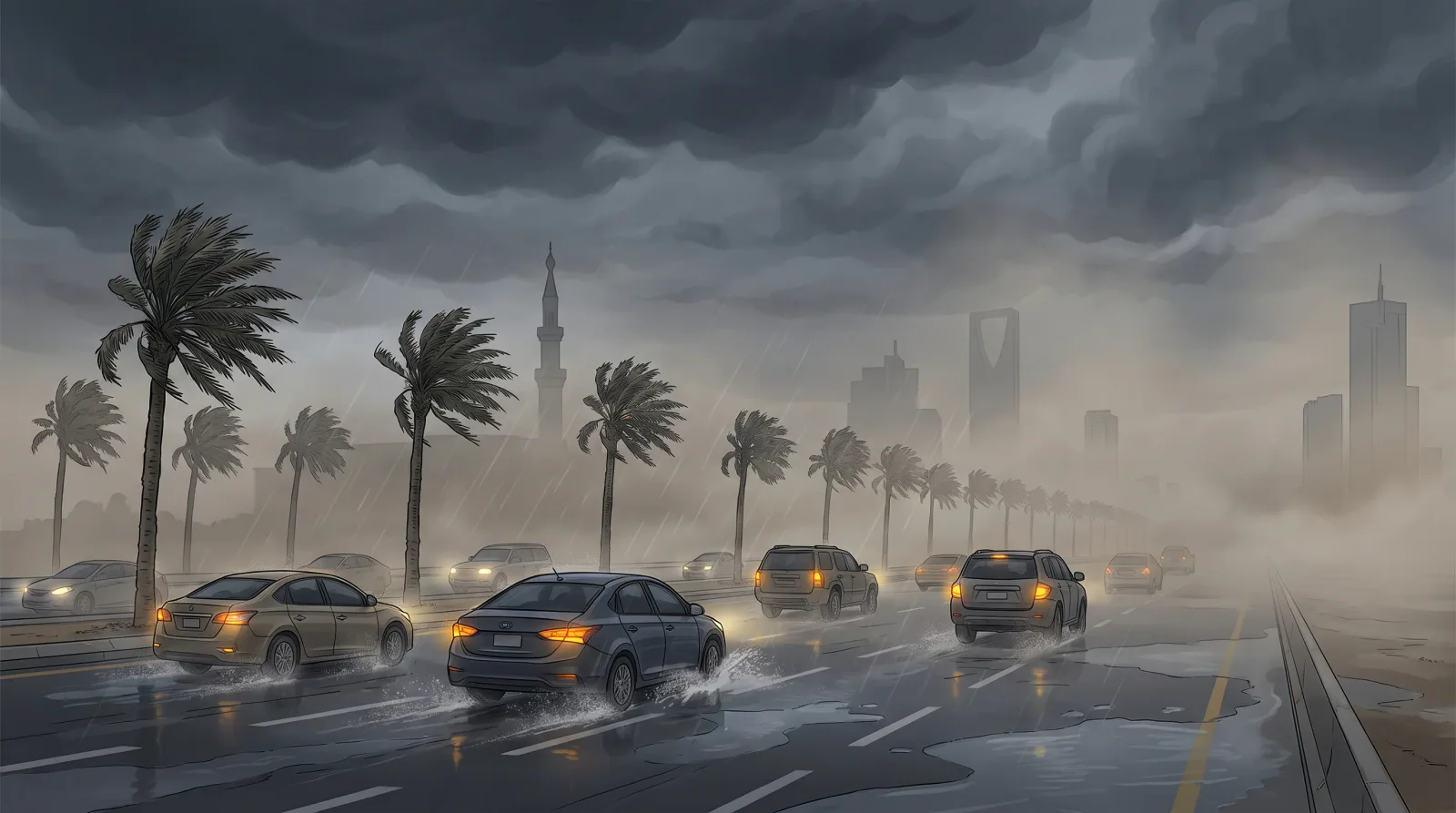 "الأرصاد" يٌنبّه 12 منطقة: أمطار وسيول وبرد وضباب ورياح مثيرة للغبار وشبه انعدام للرؤية