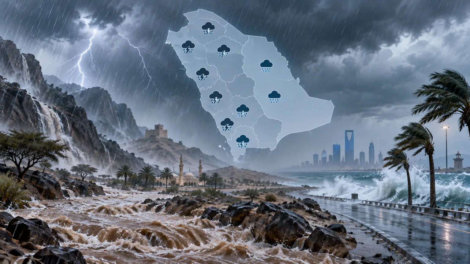 الأرصاد تحذّر من أمطار رعدية غزيرة وسيول تطال 10 مناطق